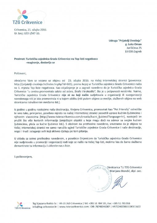 Reakcija Turisticke zajednice Grada Crikvenice [ 205.15 Kb ]