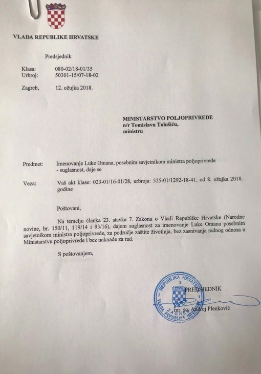 Imenovanje za savjetnika ministra poljoprivrede [ 176.52 Kb ]