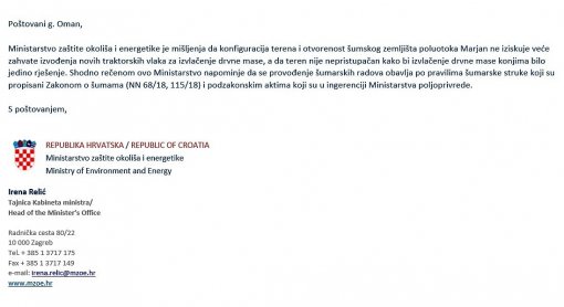 Odgovor Ministarstva za�tite okoli�a i energetike [ 101.16 Kb ]