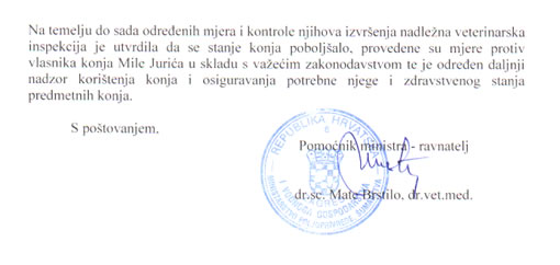 Odgovor Ministarstva poljoprivrede, �umarstva i vodnoga gospodarstva