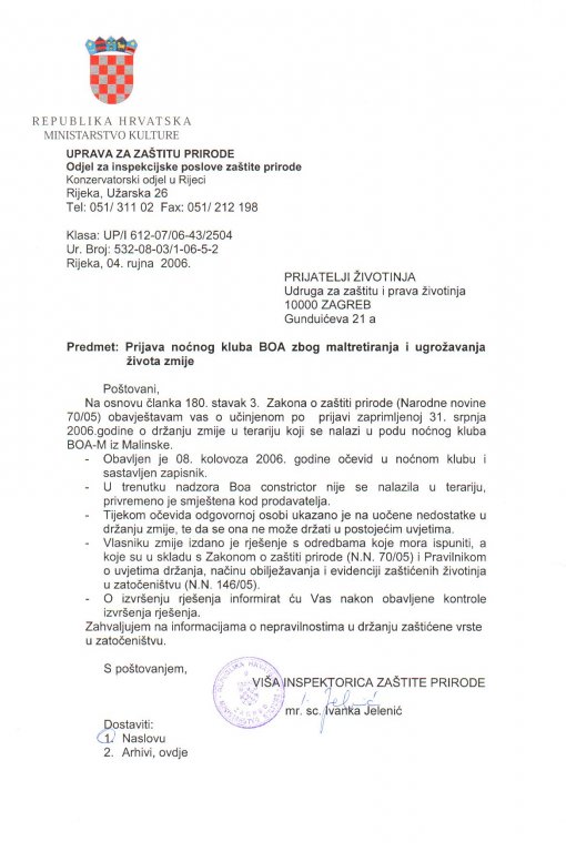 Izvješće Uprave za zaštitu prirode Izvješće Uprave za zaštitu prirode
